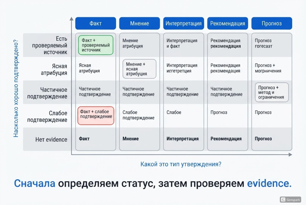Факт, мнение, интерпретация и прогноз: как определить статус утверждения