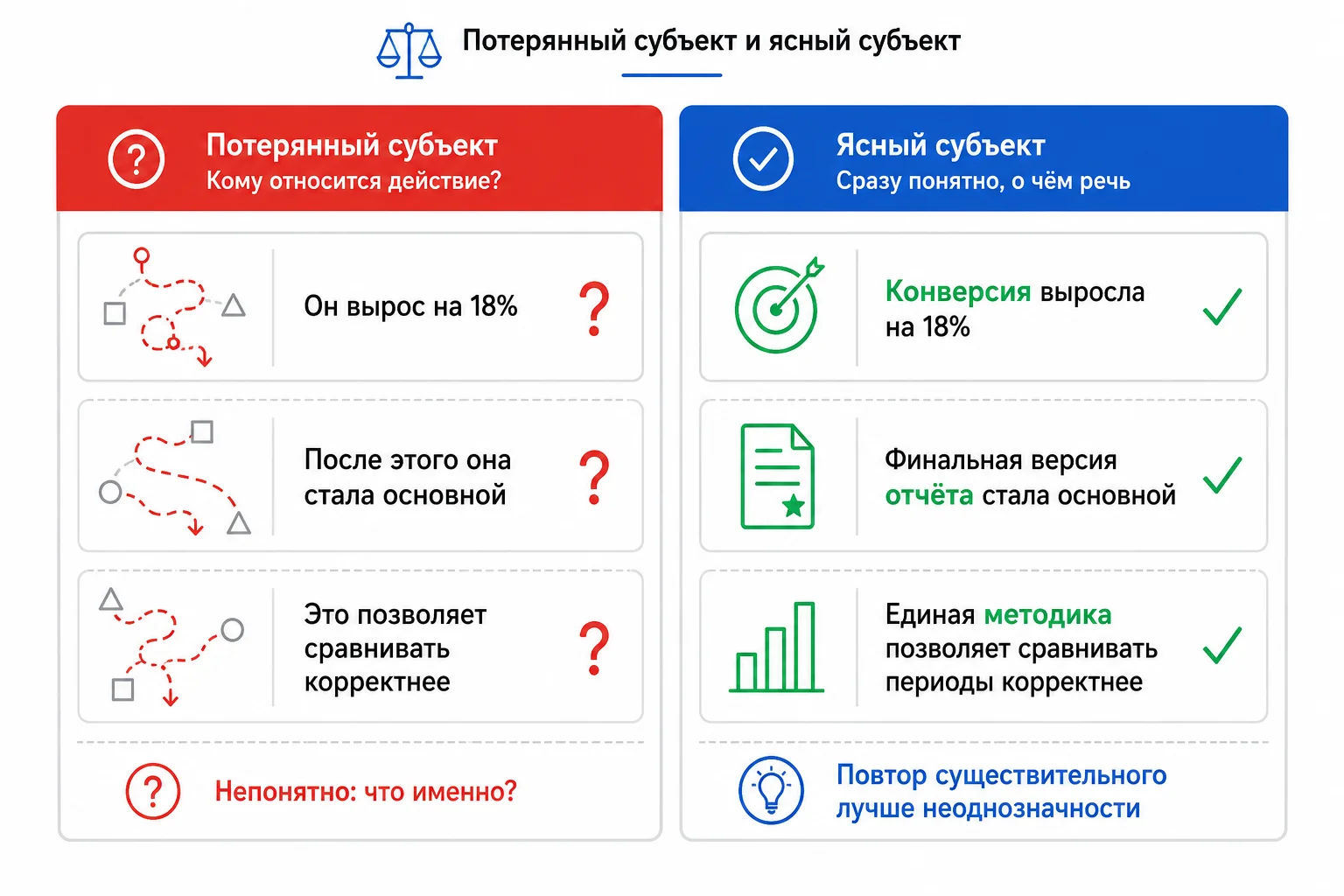 Сравнение неоднозначного и ясного ответа