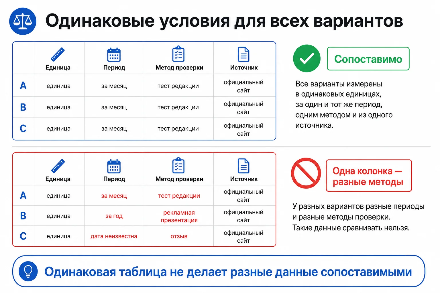 Проверка одинаковых условий сравнения
