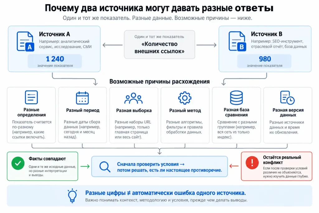 Что делать, если источники противоречат друг другу: как разбирать расхождения в экспертном тексте